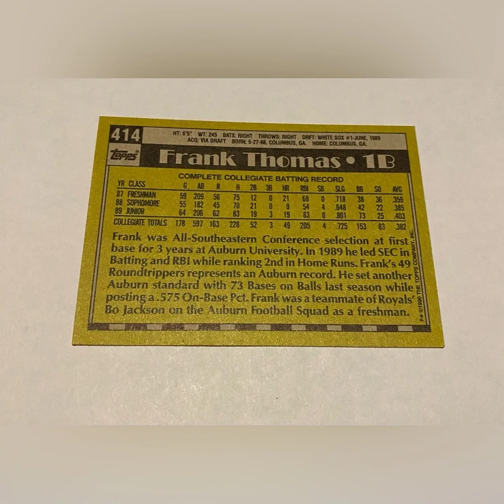 Frank Thomas 1990  RC Rookie Card Topps Vintage Collectible